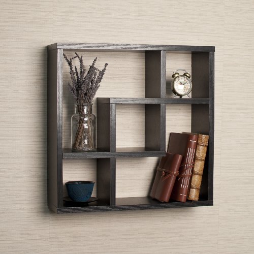 Danya B. FF4513B Modern Minimalistic Wall Decor - Geometric Square Compartment Wall Mount Shelf with 5 Openings - Black