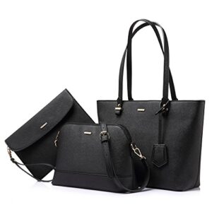 handbags for women shoulder bags tote satchel hobo 3pcs purse set black