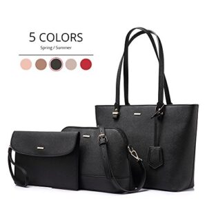 Handbags for Women Shoulder Bags Tote Satchel Hobo 3pcs Purse Set Black