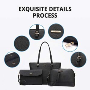 Handbags for Women Shoulder Bags Tote Satchel Hobo 3pcs Purse Set Black