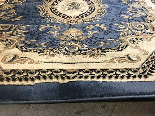 Traditional Octagon Oriental Floral Aubusson Area Rug Persian Light Blue Burgundy Beige Design 602 (4 Feet X 4 Feet)