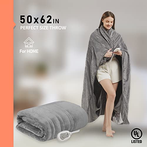 Heated Microplush Blanket with Foot Pocket - 3 Heat Settings, Auto Shut-Off, Machine Washable, Soft & Comfortable Electric Throw (50x62 inches, Grey)