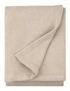 sticky toffee cotton woven tan throw blanket, lightweight herringbone weave, warm and soft blanket for couch sofa or bed, oeko-tex cotton throw, 60 in x 50 in