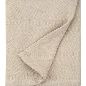 Sticky Toffee Cotton Woven Tan Throw Blanket, Lightweight Herringbone Weave, Warm and Soft Blanket for Couch Sofa or Bed, Oeko-Tex Cotton Throw, 60 in x 50 in