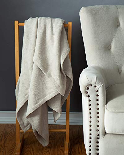 Sticky Toffee Cotton Woven Tan Throw Blanket, Lightweight Herringbone Weave, Warm and Soft Blanket for Couch Sofa or Bed, Oeko-Tex Cotton Throw, 60 in x 50 in