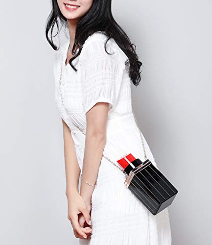 Shiratori Women Acrylic Black Lipstick Shape Evening Bags Purses Clutch Vintage Banquet Shoulder Bag Classic Crossbody Bags for GIRLS Black