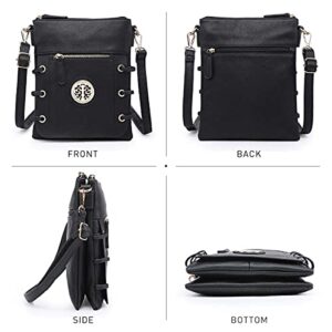 Dasein Women Lightweight Shoulder Purse Soft PU Leather Crossbody Bag Multi Pocket Travel Purses with Double Zipper (Black)