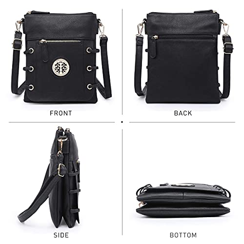 Dasein Women Lightweight Shoulder Purse Soft PU Leather Crossbody Bag Multi Pocket Travel Purses with Double Zipper (Black)