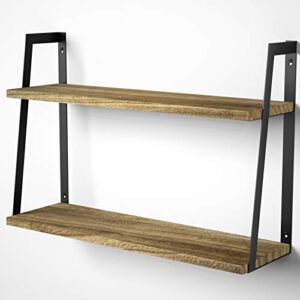 sriwatana floating wall shelves, 2-tier rustic wood shelves for bedoom, bathroom, living room, kitchen(carbonized black)