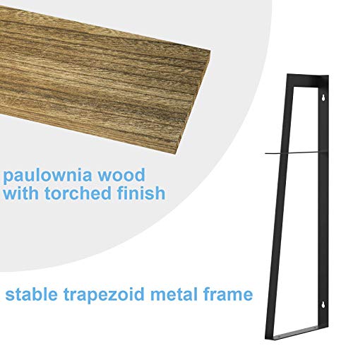 SRIWATANA Floating Wall Shelves, 2-Tier Rustic Wood Shelves for Bedoom, Bathroom, Living Room, Kitchen(Carbonized Black)