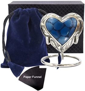 the ascent memorial small love heart urn for human ashes | mini keepsake funeral ash container for human remains with display stand, velvet carry bag, paper funnel and beautiful gift box