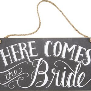 Primitives by Kathy 26915 Chalk Art Wedding Hanging Sign, 12 x 6-Inches, Here Comes the Bride