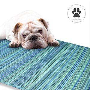 Fab Habitat Outdoor Rug - Waterproof, Fade Resistant, Crease-Free - Premium Recycled Plastic - Striped - Patio, Porch, Deck, Balcony, Sunroom - Cancun - Turquoise & Moss Green - 5 x 8 ft