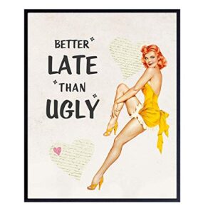 funny vintage 1950s pinup girl bathroom home decor print – 8×10 retro wall art decoration for bath, bedroom – cute unique gift for women, woman, her or girls – unframed