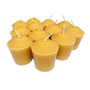 beethelight votive candles (pack of 12) – unscented – 15 hours burn time each – naturally light honey scented – 100% pure beeswax candles – handmade decorative votive candle set