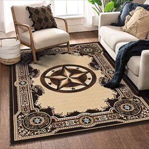allstar 5×7 traditional accent rug in berber with chocolate western texas star design (5′ x 7′)