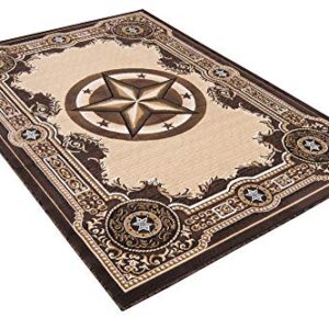 Allstar 5x7 Traditional Accent Rug in Berber with Chocolate Western Texas Star Design (5' x 7')