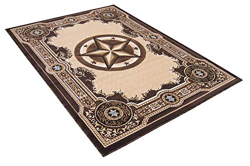 Allstar 5x7 Traditional Accent Rug in Berber with Chocolate Western Texas Star Design (5' x 7')