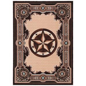 Allstar 5x7 Traditional Accent Rug in Berber with Chocolate Western Texas Star Design (5' x 7')