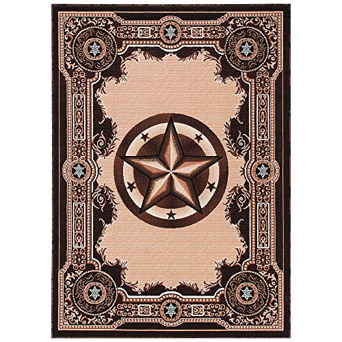 Allstar 5x7 Traditional Accent Rug in Berber with Chocolate Western Texas Star Design (5' x 7')