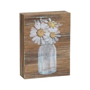 inspirational wood grain mini block sign, 4″ (daisies)