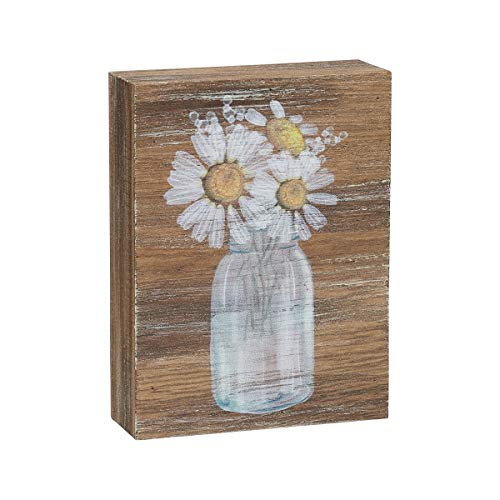 Inspirational Wood Grain Mini Block Sign, 4" (Daisies)