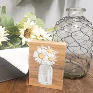 Inspirational Wood Grain Mini Block Sign, 4" (Daisies)