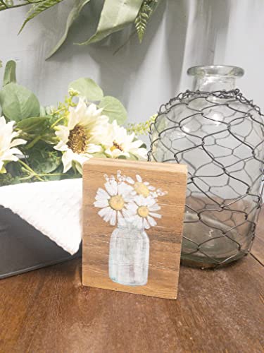 Inspirational Wood Grain Mini Block Sign, 4" (Daisies)