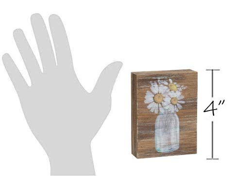 Inspirational Wood Grain Mini Block Sign, 4" (Daisies)