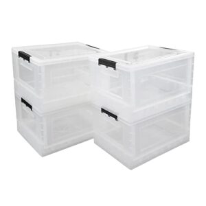 qskely 30 l clear plastic collapsible storage crate, folding storage box with lid, 4-pack