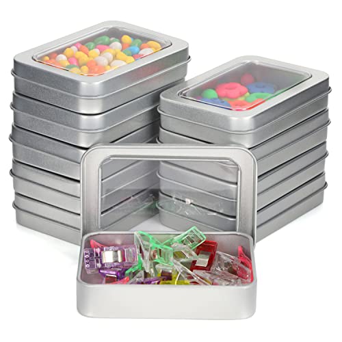 Kurtzy Silver Metal Storage Tin Box with Lid (10 Pack) - 9 x 6.3 x 1.8cm / 3.54 x 2.48 x 0.71 Inches - Small & Portable Non-Hinged Empty Containers - Mini Rectangular Home Craft & Survival Container