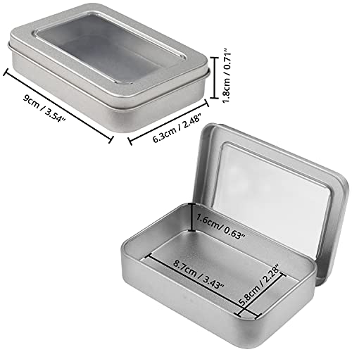 Kurtzy Silver Metal Storage Tin Box with Lid (10 Pack) - 9 x 6.3 x 1.8cm / 3.54 x 2.48 x 0.71 Inches - Small & Portable Non-Hinged Empty Containers - Mini Rectangular Home Craft & Survival Container