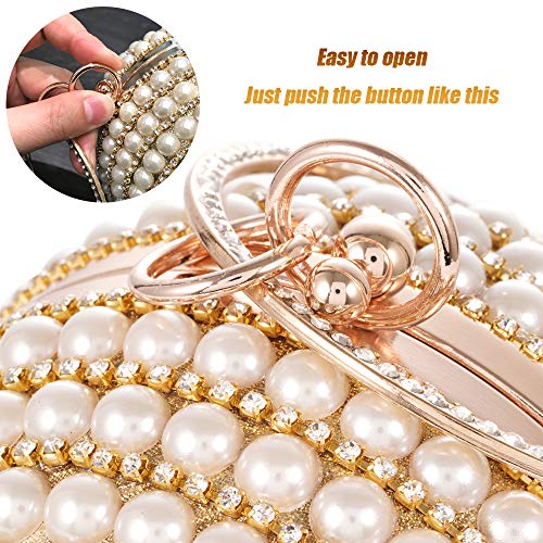 WPKLTMZ Womans Round Clutch Ball Handbag Dazzling Full Rhinestone Tassles Ring Handle Purse Pearls Evening Bag