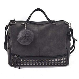 pahajim womens studded tote handbags top punk casual shoulder bags hobo rocker satchel purse(black)