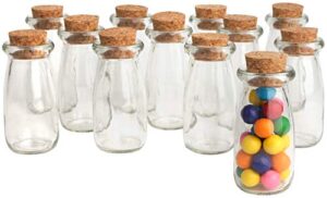 mantello 4” x 2”, set of 12 vintage milk bottle-shaped corked glass bottles, baby shower party favor, centerpiece, bud vase