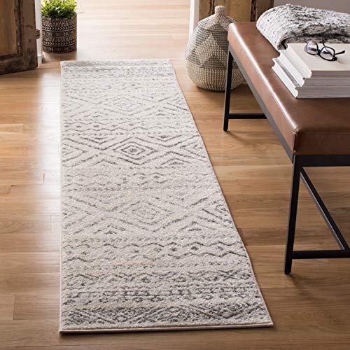 SAFAVIEH Tulum Collection 2' x 5' Ivory/Grey TUL267A Moroccan Boho Distressed Non-Shedding Living Room Bedroom Area Rug