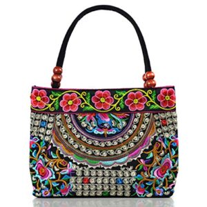 Serstone Embroidery Handbag Boho Ethnic Bag Travel Totes Beach Bag(Money-spinners)