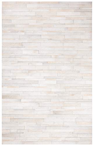 SAFAVIEH Studio Leather Collection 5' x 8' Ivory / Light Grey STL804A Handmade Mid-Century Modern Leather Area Rug