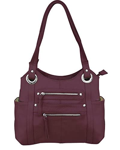 Roma Leathers Leather Locking Concealment Purse - CCW Concealed Carry Gun Shoulder Bag (Wine)