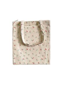 caixia women’s cute cherry print canvas tote shopping bag beige, zip closure, medium