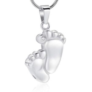footprint cremation urn pendant necklace for ashes stainless steel mini urns jewelry to holder ashes baby foot memorial keepsake (silver)