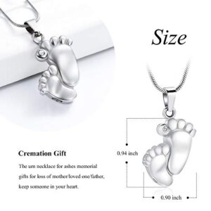 Footprint Cremation Urn Pendant Necklace for Ashes Stainless Steel Mini Urns Jewelry to Holder Ashes Baby Foot Memorial Keepsake (Silver)