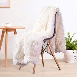 lochas super soft shaggy faux fur blanket, plush fuzzy bed throw decorative washable cozy sherpa fluffy blankets for couch chair sofa (cream white 50″ x 60″)