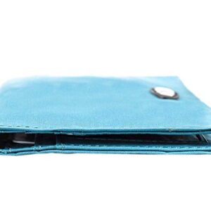 Big Skinny Women's Leather Executive Bi-Fold Checkbook Slim Wallet, Holds Up to 40 Cards,Lightweight, Slim, Ocean Blue