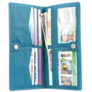 Big Skinny Women's Leather Executive Bi-Fold Checkbook Slim Wallet, Holds Up to 40 Cards,Lightweight, Slim, Ocean Blue