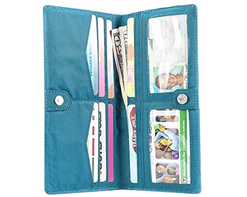 Big Skinny Women's Leather Executive Bi-Fold Checkbook Slim Wallet, Holds Up to 40 Cards,Lightweight, Slim, Ocean Blue