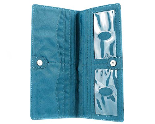 Big Skinny Women's Leather Executive Bi-Fold Checkbook Slim Wallet, Holds Up to 40 Cards,Lightweight, Slim, Ocean Blue