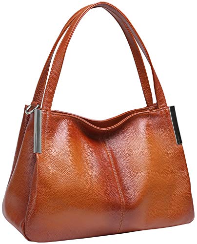 Heshe Genuine Leather Handbags and Purse for Women Tote Bags Shoulder Bag Satchel Designer Purses(Sorrel)