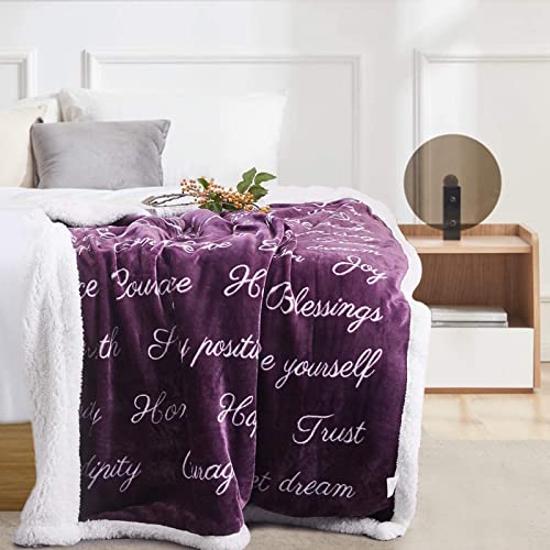 RHF Warm Sherpa Blanket - Gifts for Women Birthday Gift Soft Throw Blankets for Mom Friend Grandma Family Cozy Fuzzy Sherpa Throw Blanket for Couch Dog Pet Positive Happiness(Throw, Purple)