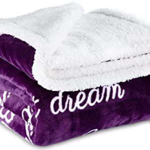 RHF Warm Sherpa Blanket - Gifts for Women Birthday Gift Soft Throw Blankets for Mom Friend Grandma Family Cozy Fuzzy Sherpa Throw Blanket for Couch Dog Pet Positive Happiness(Throw, Purple)